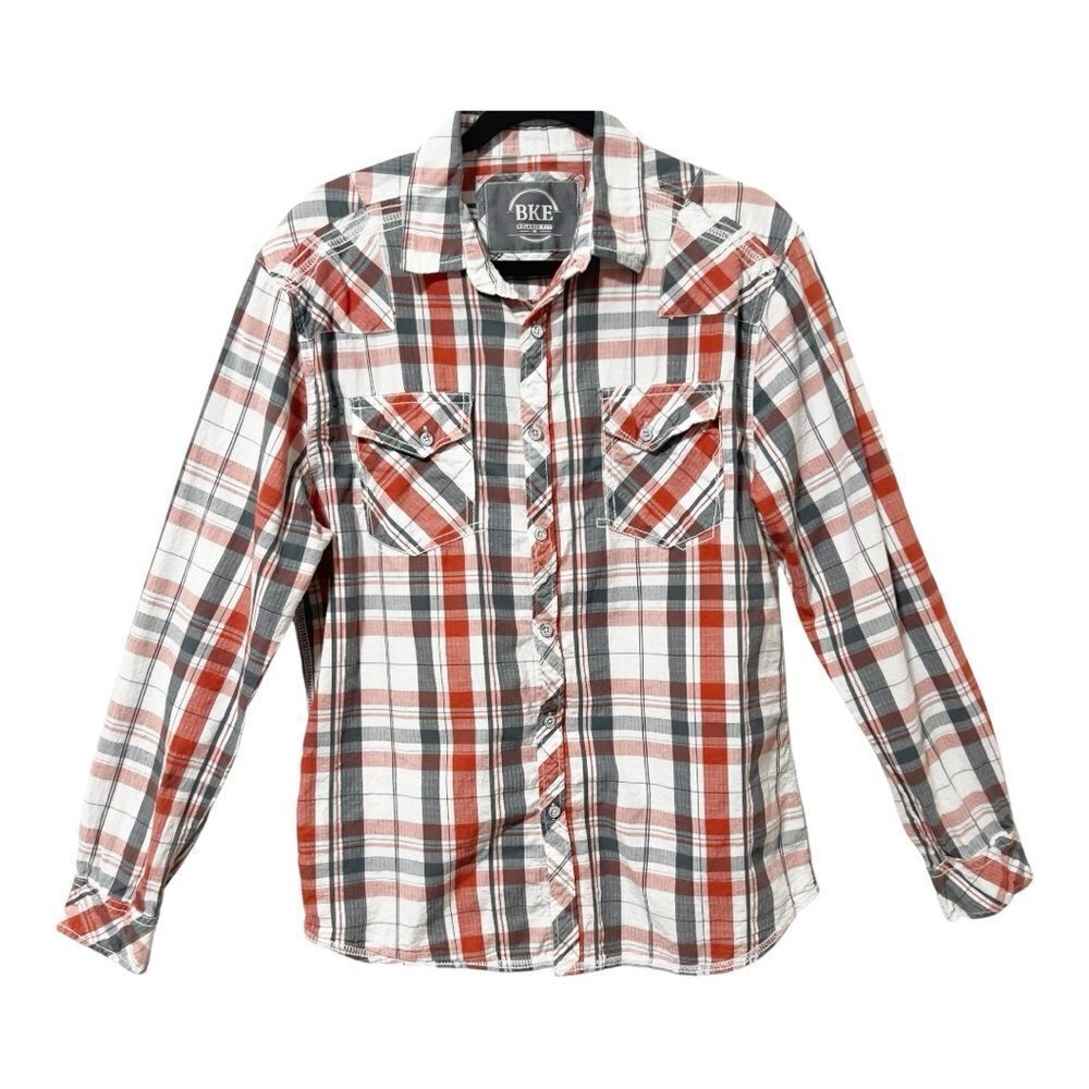 BKE Men's Vintage Plaid Relaxed Fit Ripstop‎ Button Down Western Shirt Medium
